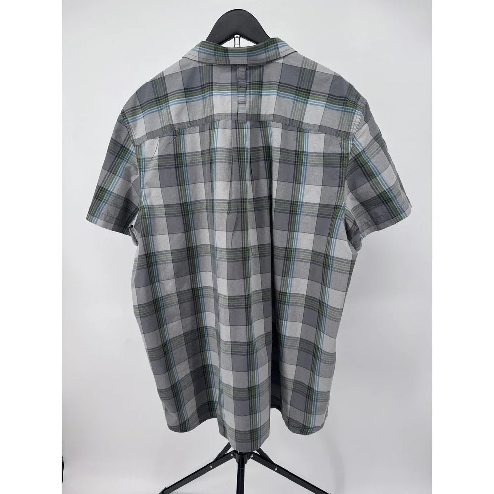 The North Face Mens XXL Grey Green Plaid Short Sleeve Button Down Hiking Shirt